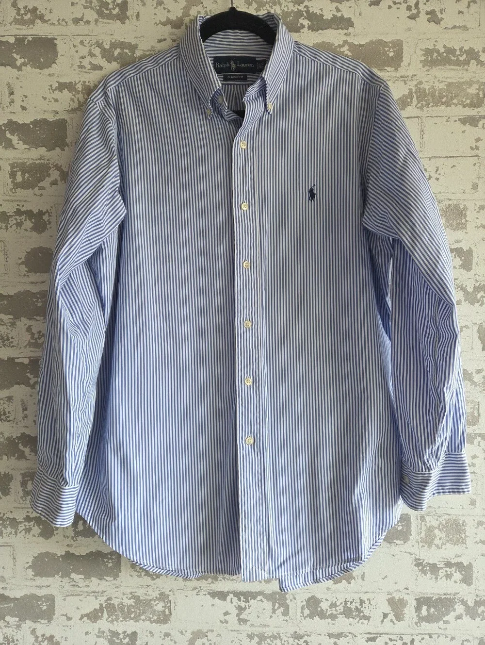 Ralph Lauren Classic Fit Dress Shirt Mens 15.5 32/33 Blue Stripe Long Sleeve